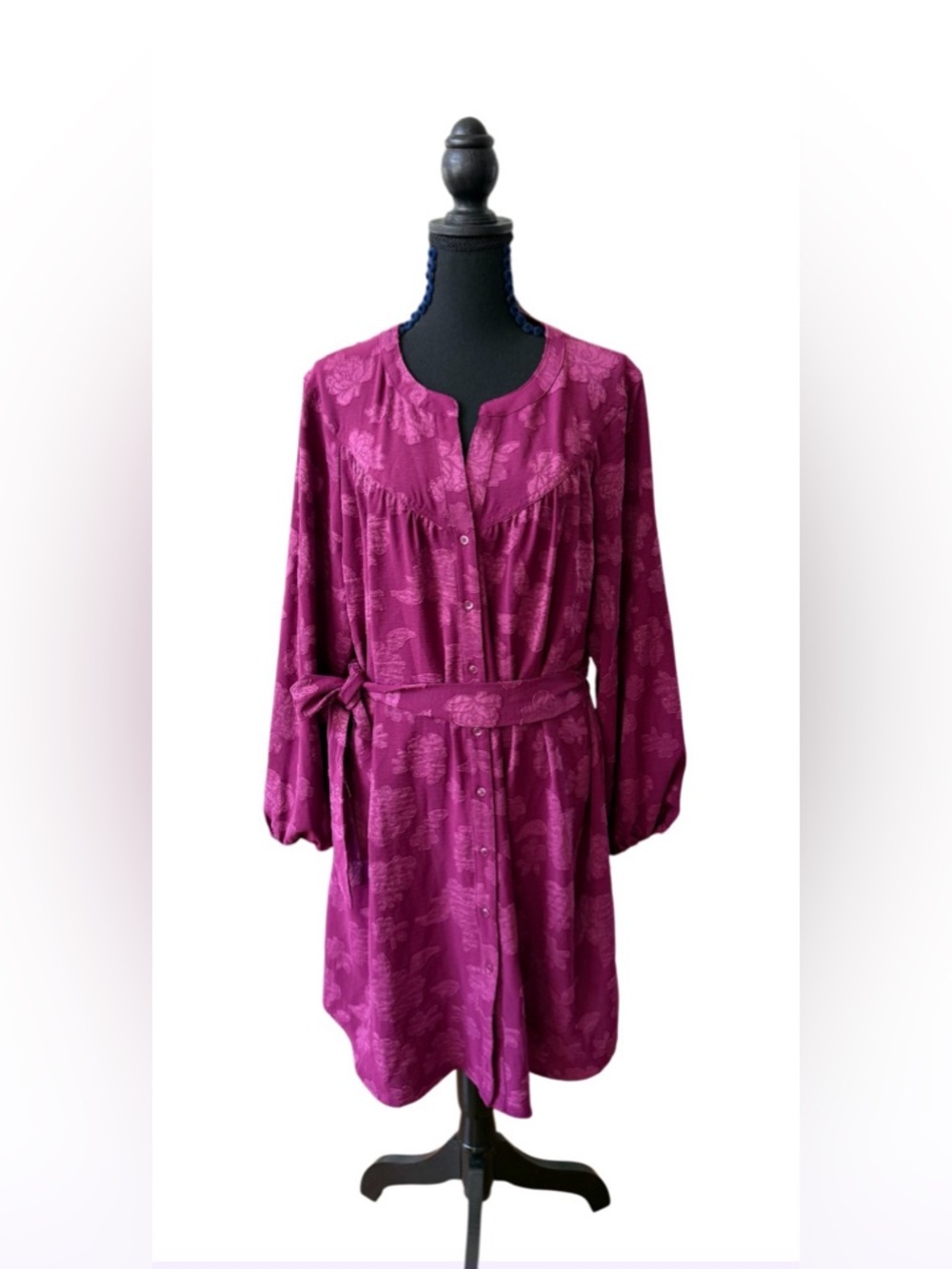 The Pioneer Woman Fuchsia Pink Button-Front Belted Long Sleeve Dress
